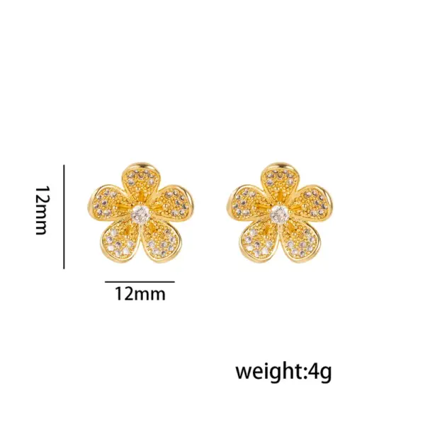 1 Piece Elegant Cute Streetwear Four Leaf Clover Bear Floral Asymmetrical Copper Zircon 18K Gold Plated Ear Studs
