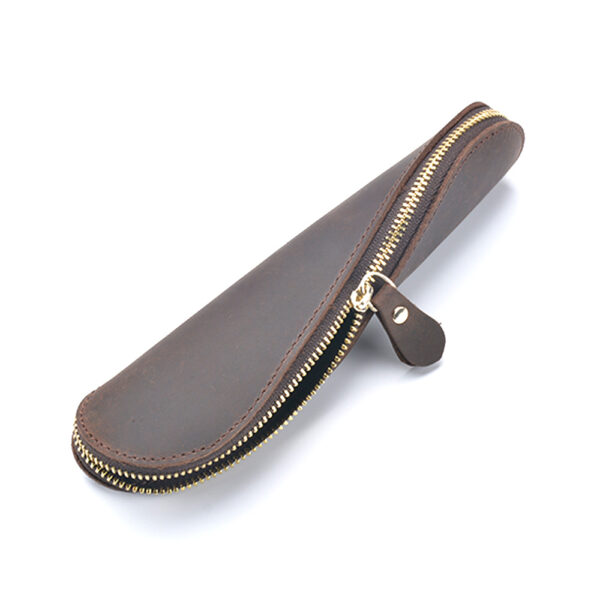 oly-08d46c7ff37fb472ba394d209df0992f Wholesale Handmade vintage genuine leather S-shaped crazy horse leather pencil case