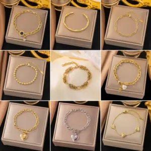 Wholesale PVD Coated Real Gold Plated Geometric Heart Shape 304 Stainless Steel Elegant Simple Style Waterproof Non Tarnish Bracelets Necklace