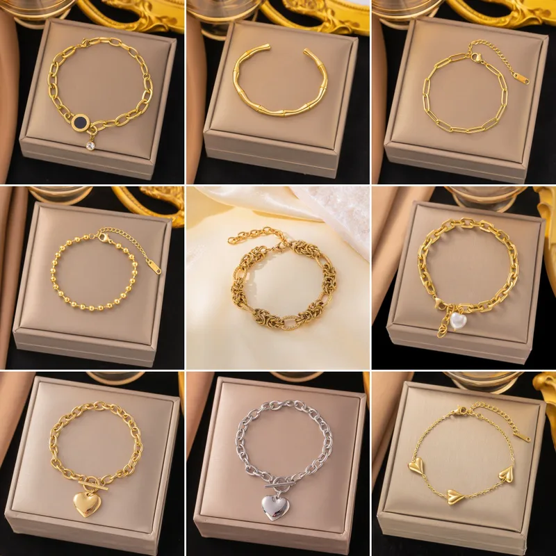 Wholesale PVD Coated Real Gold Plated Geometric Heart Shape 304 Stainless Steel Elegant Simple Style Waterproof Non Tarnish Bracelets Necklace