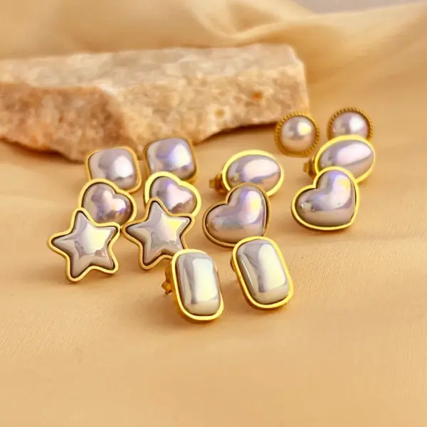 Wholesale PVD Coated Real Gold Plated 18K Gold Water Droplets Flower Shell 304 Stainless Steel IG Style Simple Style Waterproof Non Tarnish Ear Studs