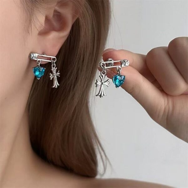 oly-08d7eaf636c24d68b1a266a6ad936c50 Wholesale Dark Cross Love Earrings Women's Light Luxury High-end Temperament Atmospheric Unique Exquisite Earrings 2024 New