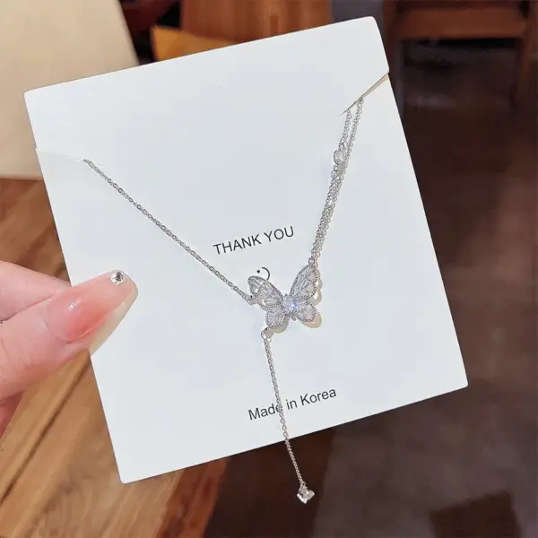 Simple Style Tassel Flower Butterfly Stainless Steel Copper Beaded Artificial Pearls Zircon Necklace