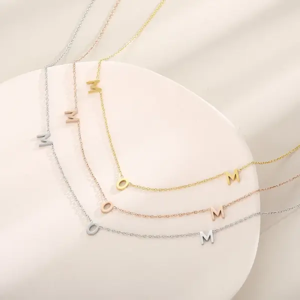 Wholesale PVD Coated 18K Gold Plated Solid Color Stainless Steel MAMA Simple Style Waterproof Non Tarnish Necklace