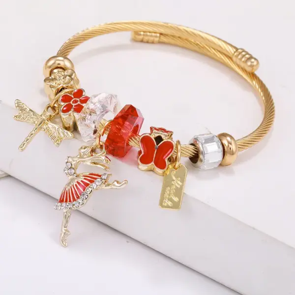 Wholesale Fashion Butterfly Titanium Steel Stripe Enamel Metal Zircon Bangle 1 Piece