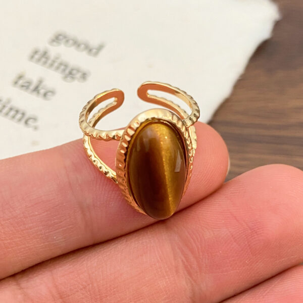 Wholesale Cross-border personality tiger eye stone opening ring female personality niche high-end retro turquoise finger ring