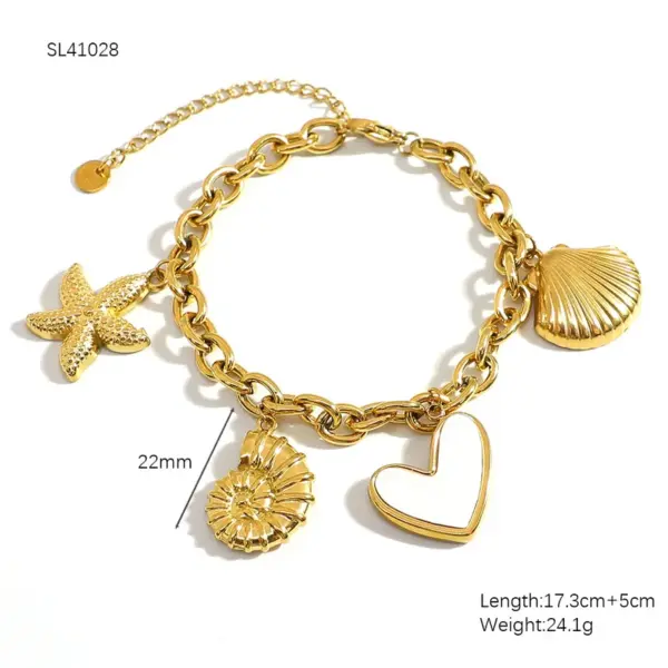 Wholesale PVD Coated Real Gold Plated Starfish Conch Heart Shape 304 Stainless Steel Marine Style IG Waterproof Non Tarnish Bracelets