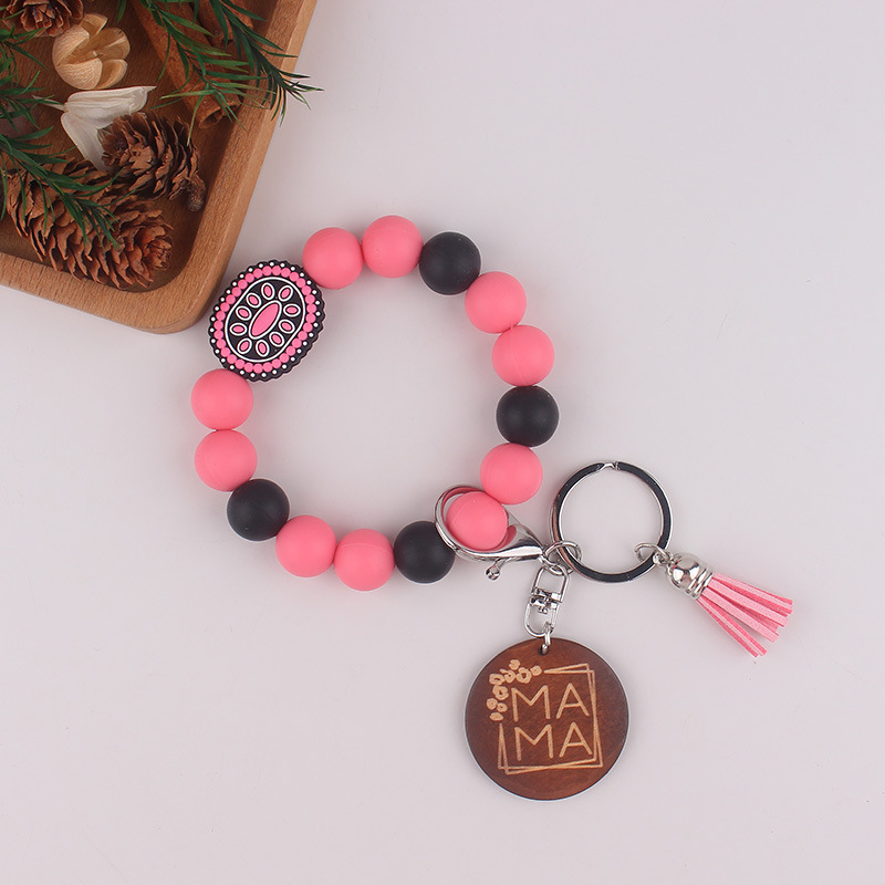 Wholesale Oval Gemstone Mom Key Bracelet Silicone Keychain Creative Gift Key Bracelet