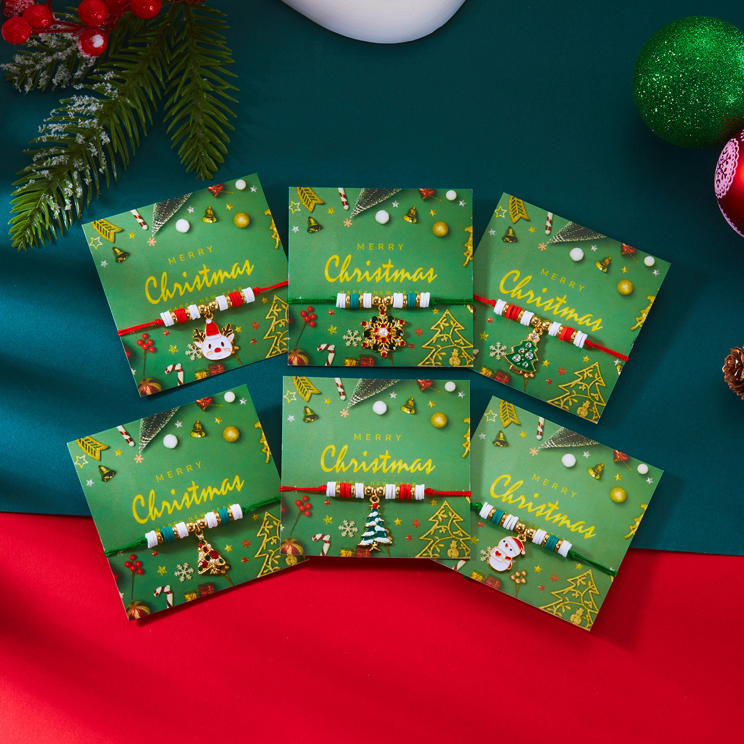 Wholesale New cross-border Christmas colorful woven and reindeer gloves, lymer clay card bracelets, in stock and available for wholesale.