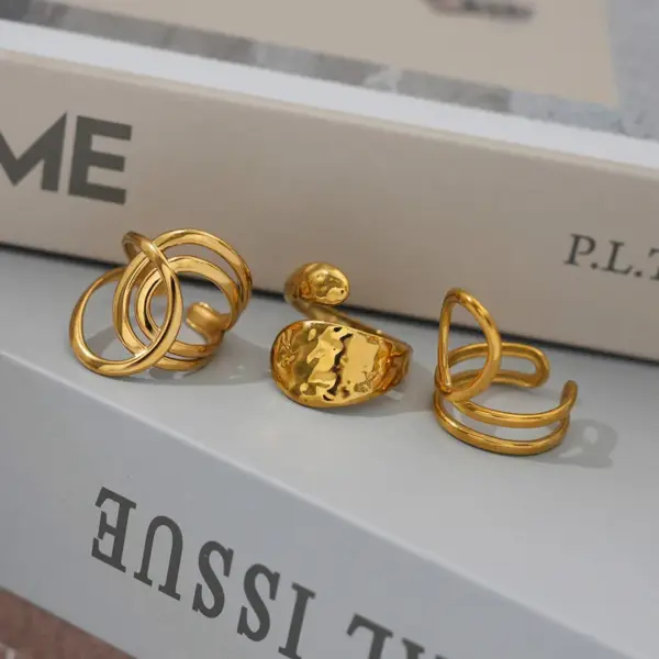 Wholesale Ion Plating (IP) Real Gold Plated 18K Gold Geometric 304 Stainless Steel IG Style Casual Simple Style Waterproof Non Tarnish Open Rings