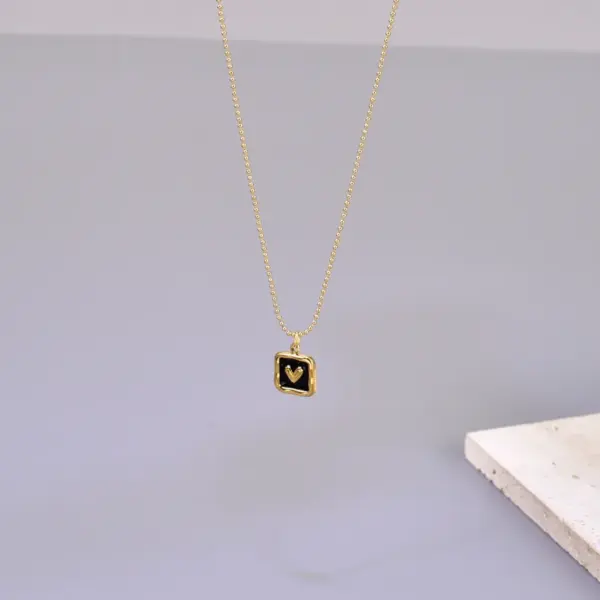 Wholesale 304 Stainless Steel Square Heart Shape PVD Coated Enamel 18K Real Gold Plated IG Style Waterproof Non Tarnish Enamel Ball Chain Lobster Trigger Clasp Closure Pendant Necklace