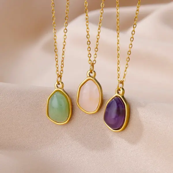 Wholesale PVD Coated Real Gold Plated Geometric Natural Stone Titanium Steel Casual Simple Style Waterproof Non Tarnish Titanium Steel Lobster Trigger Clasp Closure Pendant Necklace