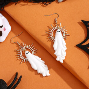 Wholesale Cross-Border European and American Retro White Ghost Halo Pendant Earrings Bohemian Style Geometric Ghost Fashion Earrings