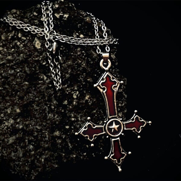 Wholesale Amazon Cross-Border Blood Red Gothic Inverted Cross Pendant Necklace Jewelry European and American Punk Style Cross Ornaments