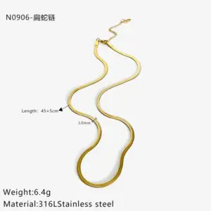 Golden Long Flat Snake Bones Chain / One Size