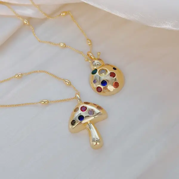 Wholesale Jewelry Cute IG Style Ladybugs Mushroom Copper Zircon 18K Gold Plated Plating Inlay Pendant Necklace