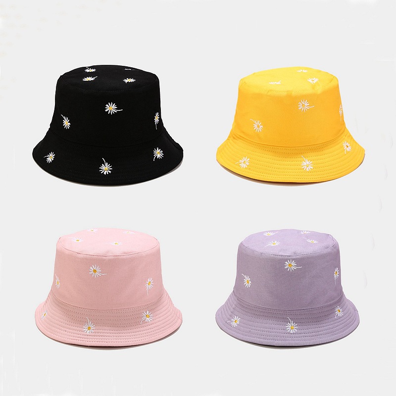 Wholesale Ins New Embroider Double-Sided Fisherman Hat Women's Autum Outdoor Sun Protection Hat Cole Sunshade Basin Hat