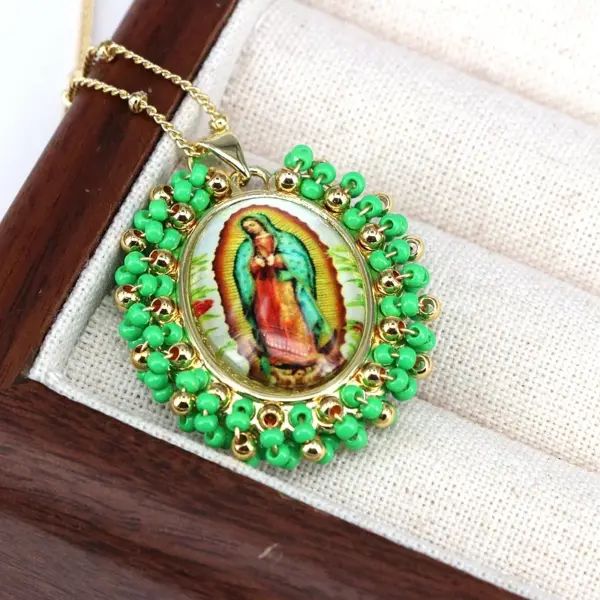 Wholesale Copper Inlay Human Geometric Seed Bead Pendant Necklace