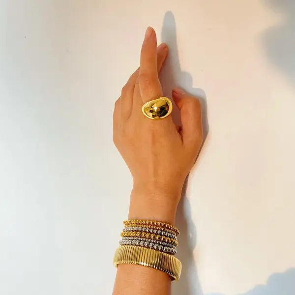 IG Style Solid Color 304 Stainless Steel Elastic String 18K Gold Plated Bracelets In Bulk