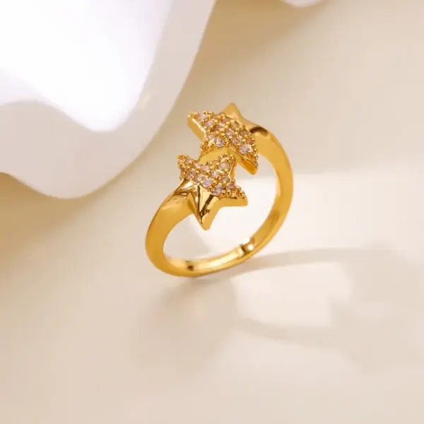 Wholesale 304 Stainless Steel Copper Star Heart Shape Butterfly Electroplating PVD Coated Zircon 18K Gold Plated White Gold Plated Elegant Classical Novelty Plating Open Rings Rings