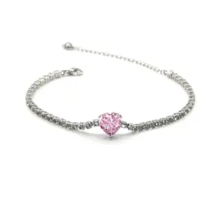 Pink-Heart-Shaped Rhinestone Bracelet