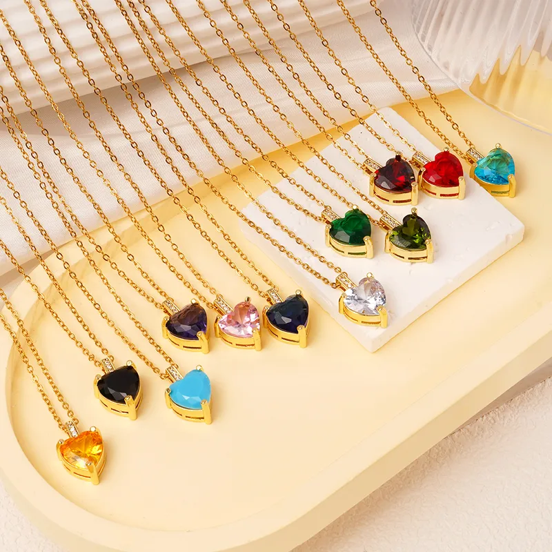 Wholesale Jewelry Simple Style Classic Style Heart Shape 304 Stainless Steel Copper Cable Chain Pendant Necklace