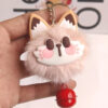 Wholesale Hot sale cute lucky cat plush key chain imitation mink fur ball key chain with bell to push pendant