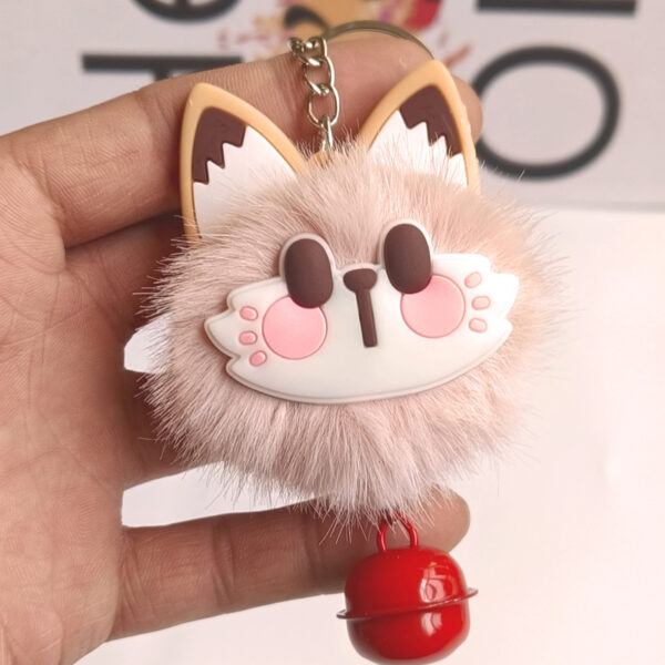 Wholesale Hot sale cute lucky cat plush key chain imitation mink fur ball key chain with bell to push pendant