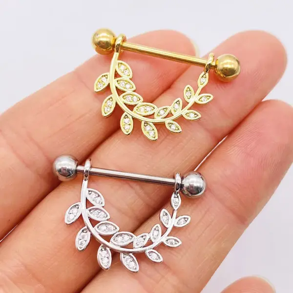 Wholesale Fashion Leaf Star Wings Stainless Steel Inlaid Zircon Nipple Ring 1 Piece