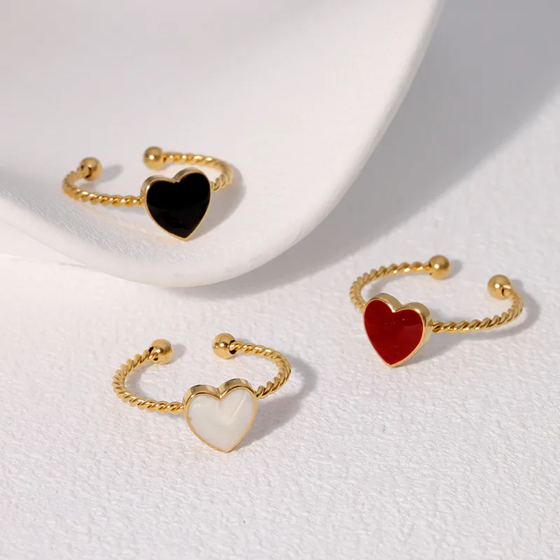 Wholesale PVD Coated Real Gold Plated 18K Gold Heart Shape 304 Stainless Steel Cute Vintage Style Simple Style Waterproof Non Tarnish Open Rings
