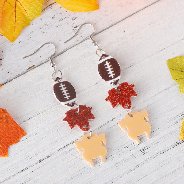 Wholesale Autumn Rugby Maple Turkey Triple Pendant Earrings