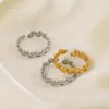 Wholesale PVD Coated 18K Gold Plated Leaves 304 Stainless Steel Simple Style Waterproof Non Tarnish Open Rings