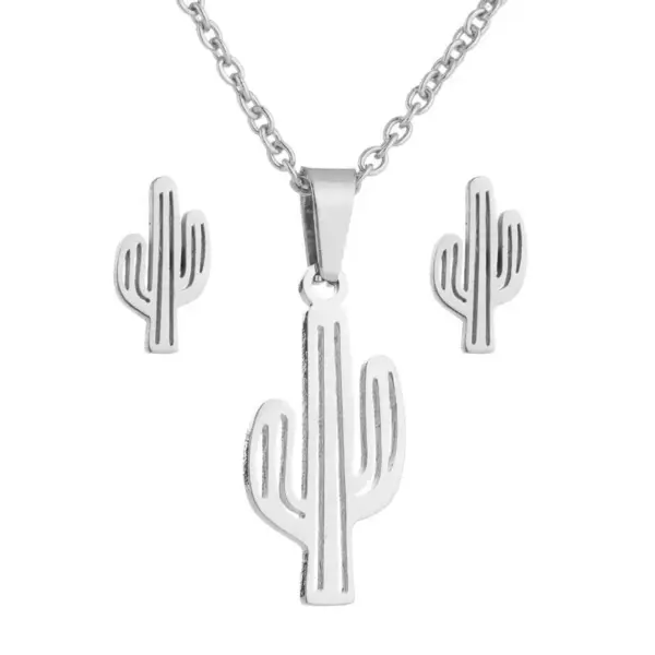 Wholesale PVD Coated 18K Gold Real Gold Plated Cactus 201 Stainless Steel Fashion Waterproof Non Tarnish Jewelry Set
