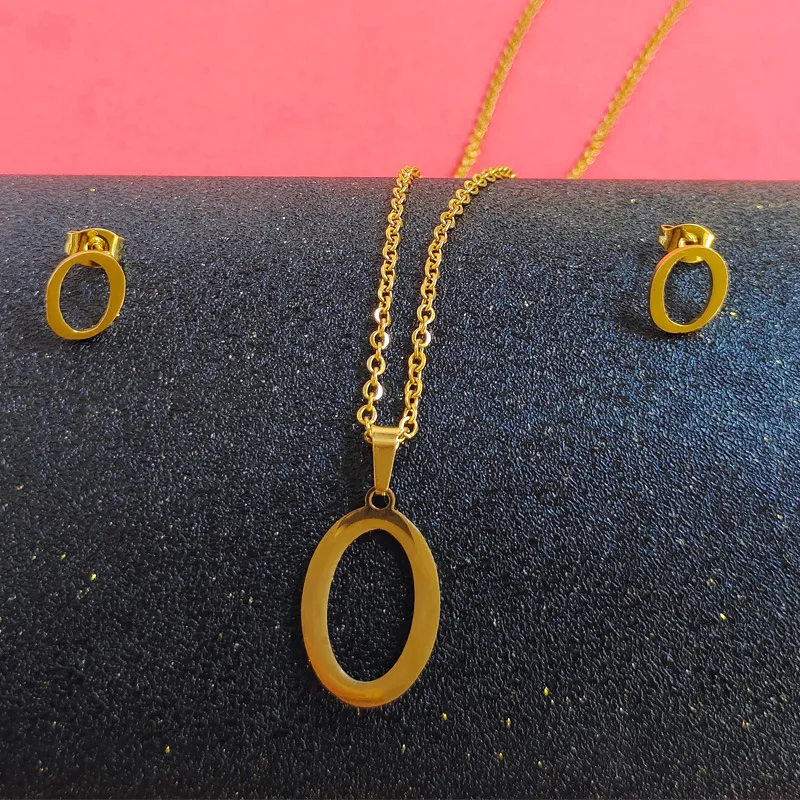 Wholesale Fashion Letter Titanium Steel Gold Plated Earrings Necklace