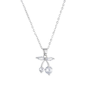 X2381 steel color white leaf cherry necklace