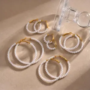 Wholesale PVD Coated Geometric 303 Stainless Steel Simple Style Waterproof Non Tarnish 304 Stainless Steel Hoop Earrings