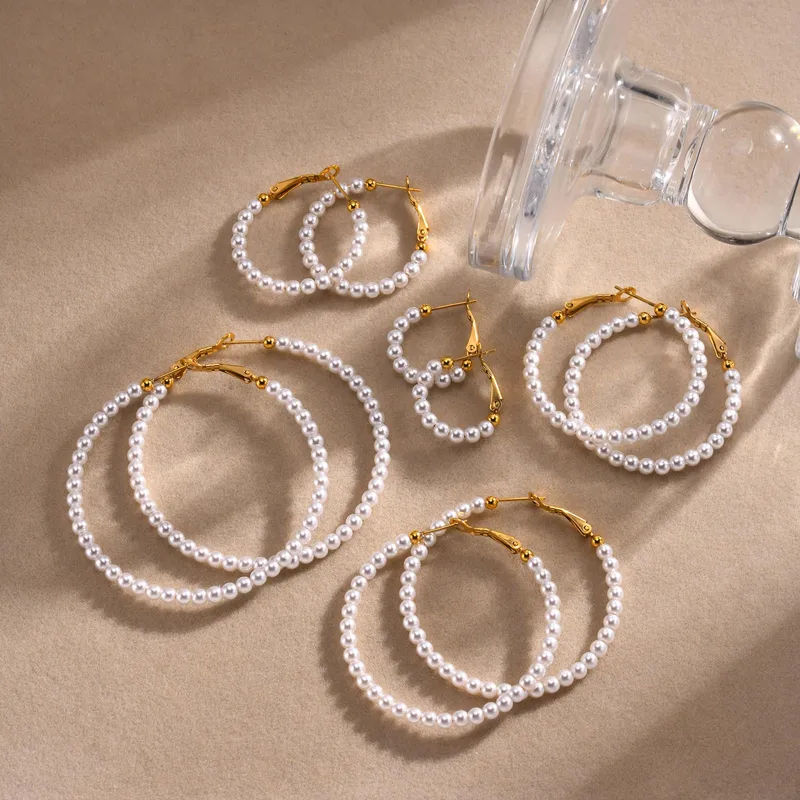 Wholesale PVD Coated Geometric 303 Stainless Steel Simple Style Waterproof Non Tarnish 304 Stainless Steel Hoop Earrings