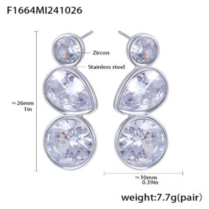 F1664-Steel Color Water Drop Zircon Earrings