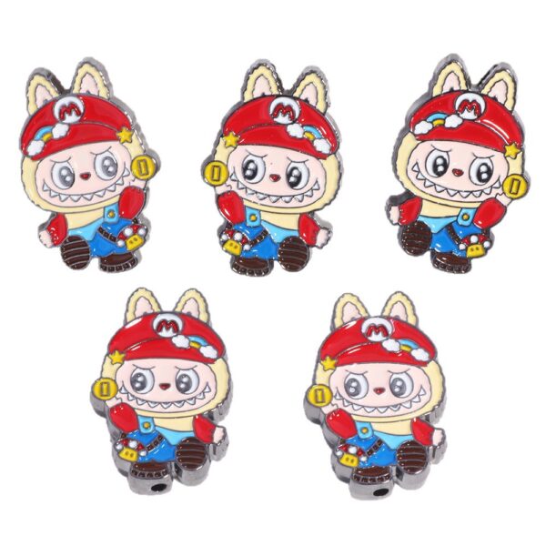 Wholesale Alloy Oil-Dropping Paint Cute Cartoon Labubu Through-Hole Beads Handmade DIY Mobile Phone Chain Jewelry Accessories Material