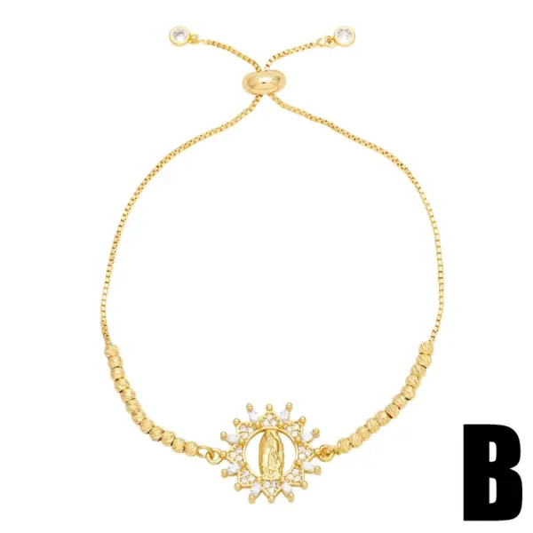 Wholesale Retro Round Virgin Mary Copper 18k Gold Plated Zircon Bracelets In Bulk