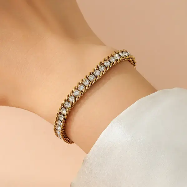 Wholesale Elegant Glam Simple Style Geometric 304 Stainless Steel 18K Gold Plated Rhinestones Bracelets In Bulk