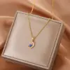 Fashion Round Titanium Steel Inlay Zircon Pendant Necklace