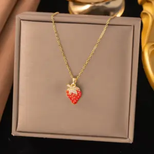 8279 Red Strawberry Necklace / Gold