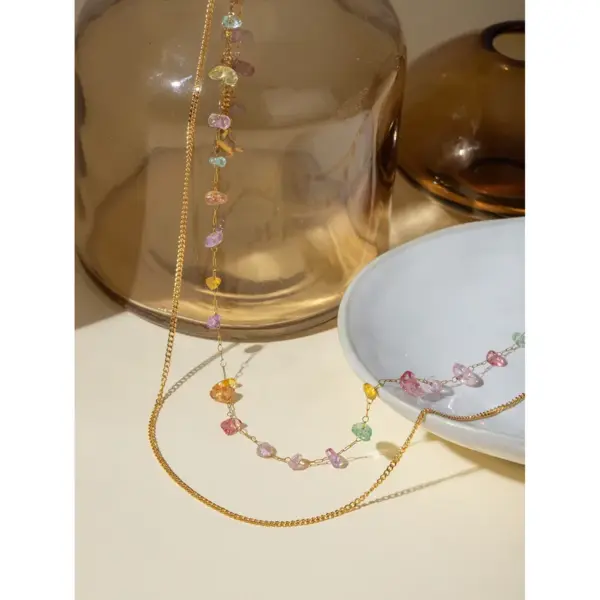 Wholesale PVD Coated Real Gold Plated 18K Geometric 304 Stainless Steel Elegant Streetwear Waterproof Non Tarnish Double Layer Necklaces