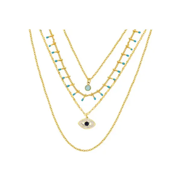 Wholesale Fashion Geometric Eye Titanium Steel Layered Rhinestones Necklace
