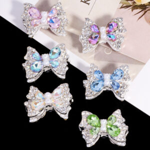 Wholesale Double-sided cute alloy bow straight hole loose beads beaded DIY mobile phone chain key chain bag chain jewelry accessories