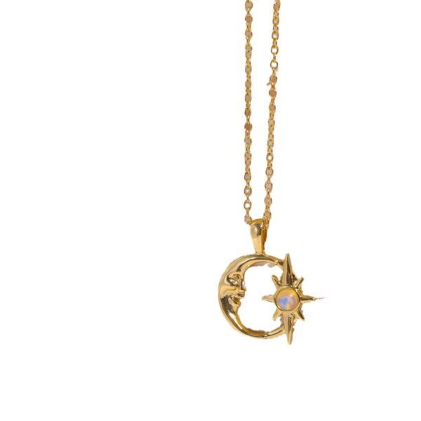 Wholesale Stereo Hollow Star Moon Necklace Sun Star Moon Embrace Opal Pendant Clavicle Chain