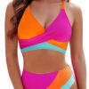 Wholesale Contrast Color 2 Piece Swimsuit Women's Strap Cross Bra Top Swimsuit Women's Beach Holiday Swimsuit Bikini suit