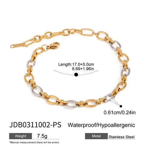 Wholesale 304 Stainless Steel Splicing PVD Coated 18K Real Gold Plated Real Gold Plated Modern Style Classic Style Waterproof Non Tarnish Mixed Metal Bracelets Necklace