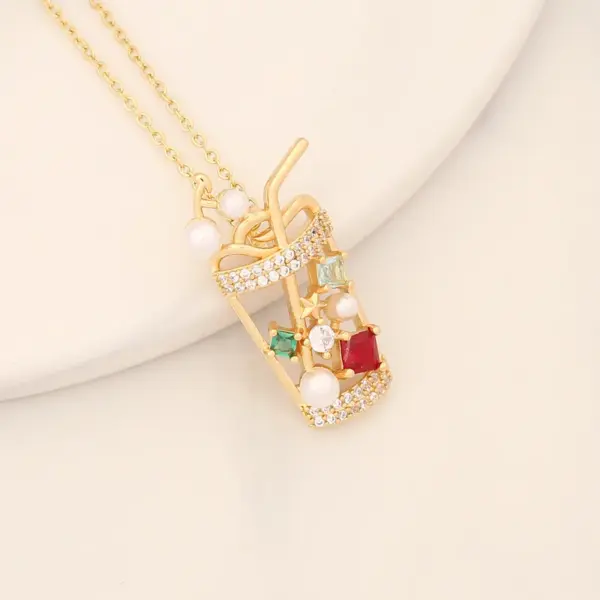Wholesale Romantic Sweet Commute Heart Shape Flower Copper Plating Inlay 18K Gold Plated Zircon Pendant Necklace
